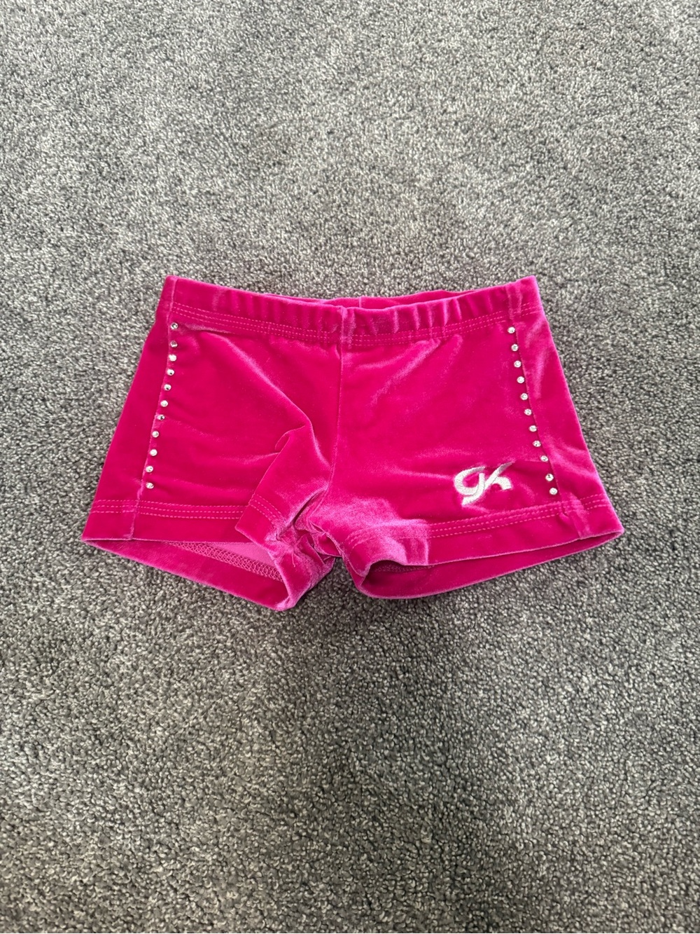 GK Elite Pink Velvet Gymnastics Shorts with Rhinestones Sz CM